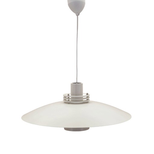 Lampada a sospensione Lyfa con sospensione regolabile, design danese degli anni '70, paralume in metallo bianco. – hanglampen