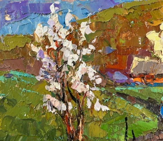 Image 1 of Original Oil Painting Summer Field Landscape Path to the village
