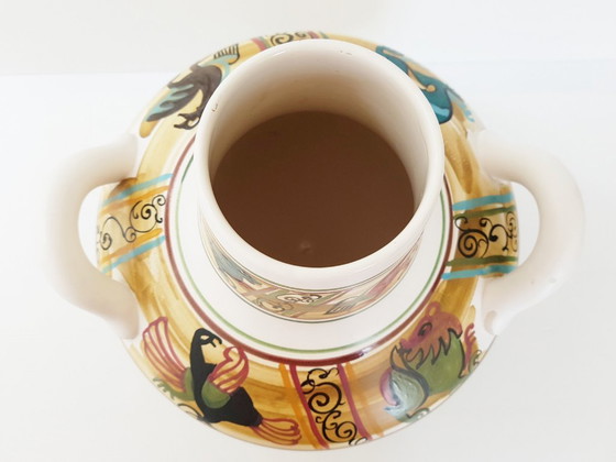 Image 1 of Large Bayeux earthenware ceramic tripod vase with handles, 1950s vintage