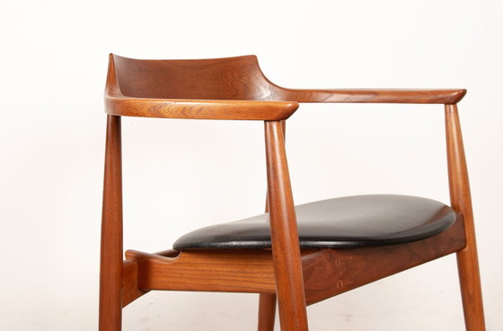 Image 1 of Sedia da ufficio in olmo massiccio e skai, prima edizione, modello ST 750 Arne Wahl Iversen per Niels Eilersen 1959.