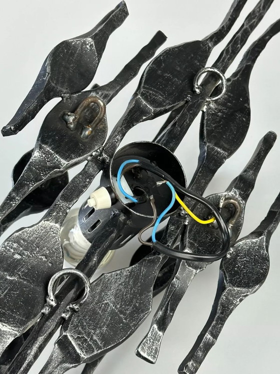 Image 1 of 60s 70s Brutalistische Wandlamp Wandlamp Ijzer & Glas Design Wandlamp