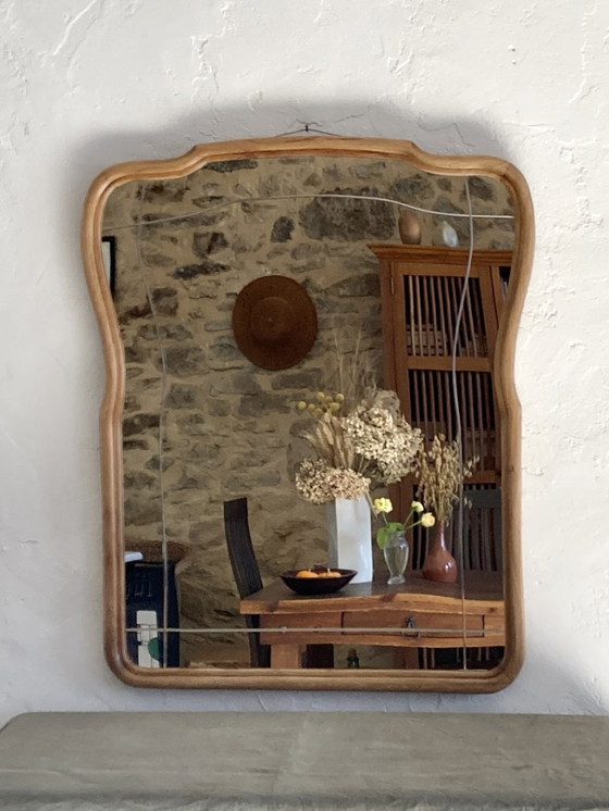 Image 1 of Art Nouveau mirror, curved wooden frame and cut glass