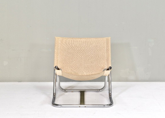 Image 1 of Scandinavische klapstoel in chroom en canvas – jaren 70