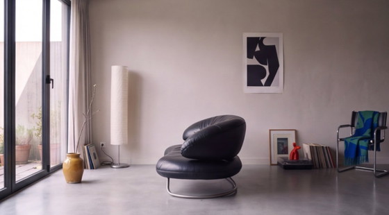 Divano vintage in pelle stile anni '80 - Nero, base cromata – Divani 2 posti, Leather (photo 4 of 6)