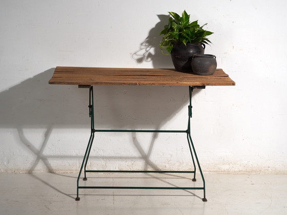 Vintage Folding Garden Table in Wood and Iron, Central Europe, circa 1950, Green, Rustic (photo 8 of 10)