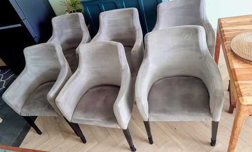 6 Samtgraue Stühle mit Armlehnen von Kare Design