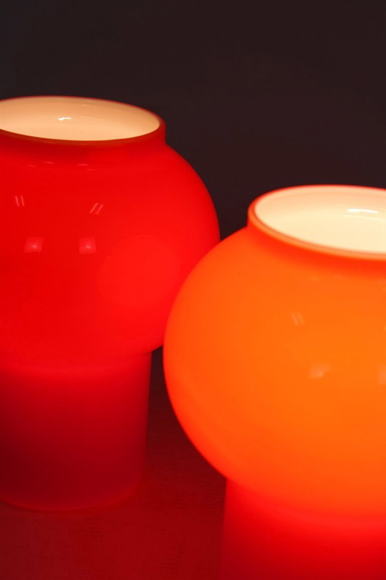 Image 1 of Vintage Red Glass Table Lamps attributed to Štěpán Tabery, Former Czechoslovakia, 1970s, Set of 2