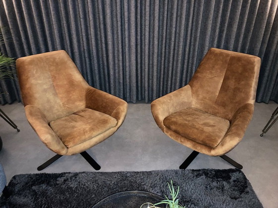 Image 1 of 2x Poltrona girevole Charles, Poltrona bassa, Rivestimento: Tessuto gruppo E / Adore / Cognac 28