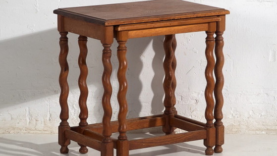 Zweedse eiken nesttafels (ca. 1900) #128 – Bijzettafels, Scandinavian (photo 3 of 40)