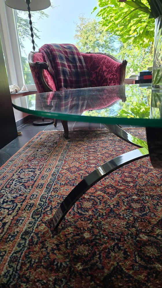 Vintage sculptural coffee table, chrome & glass, Ø 105 cm, Space Age style, Silver (photo 3 of 12)