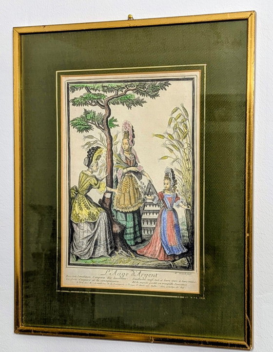 19th century. Antique colored copper engraving L’Âge d’Argent – ​​framed – Paintings & Drawings, Paper (photo 4 of 11)