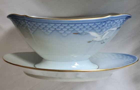 Bing & Grøndahl “Gaviota con borde dorado” (Blå Måsen) – Juego de porcelana de 20 piezas, años 50/80 En (photo 7 of 15)
