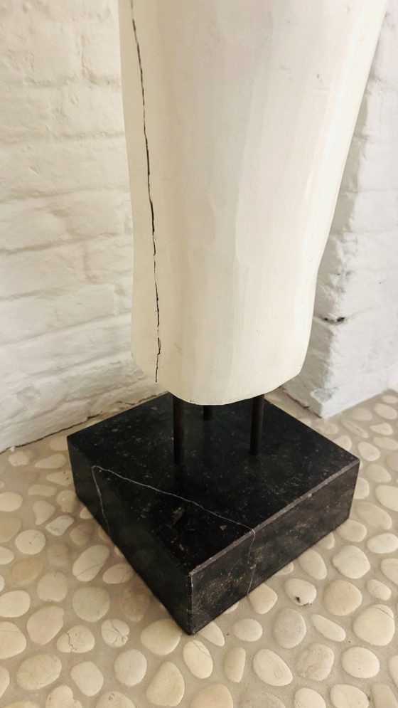 Image 1 of Laitière - grande sculpture en bois polychrome, signée majé