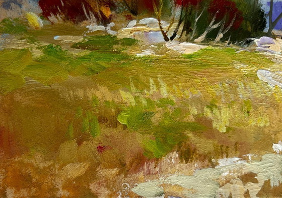 Image 1 of Original Oil Painting Autumn Forest Landscape Twilight of the autumn forest