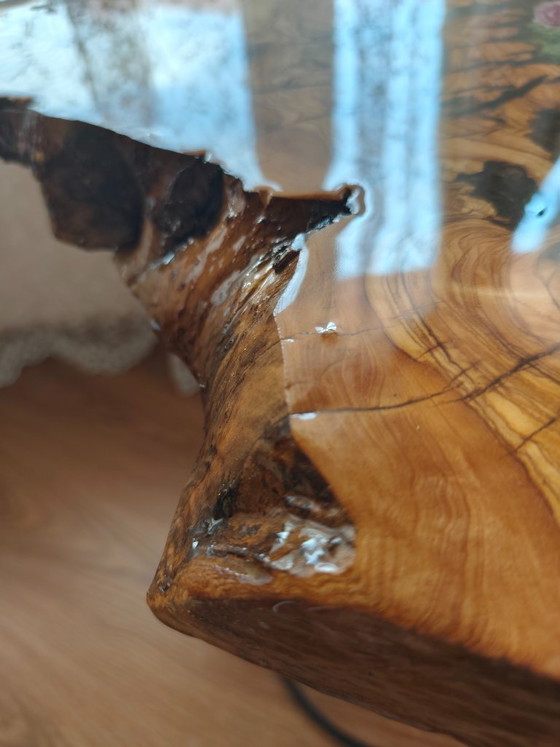 Image 1 of Handcrafted Olive Wood Epoxy Side Table with Real Flowers – Live Edge Rustic Coffee Table – Unique Resin Accent Table