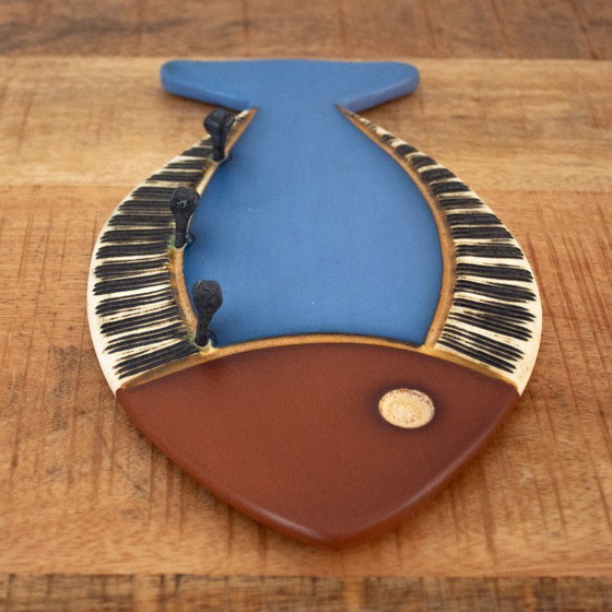 Image 1 of Vintage ceramic fish key holder wall rack: handmade Cuenca Tierra pottery from Ecuador