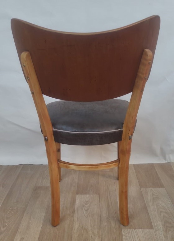 Image 1 of Vintage wood and leather chair - 50s