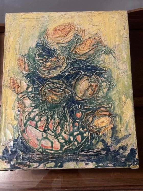 Rose Bouquet with Knife – Oil on Canvas Circa 1950 – Paintings & Drawings, Vintage (photo 3 of 15)