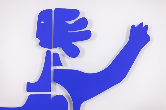 Image 1 of Antonine de Saint Pierre, blau lackiertes Metallschild. Zeitgenössisch.