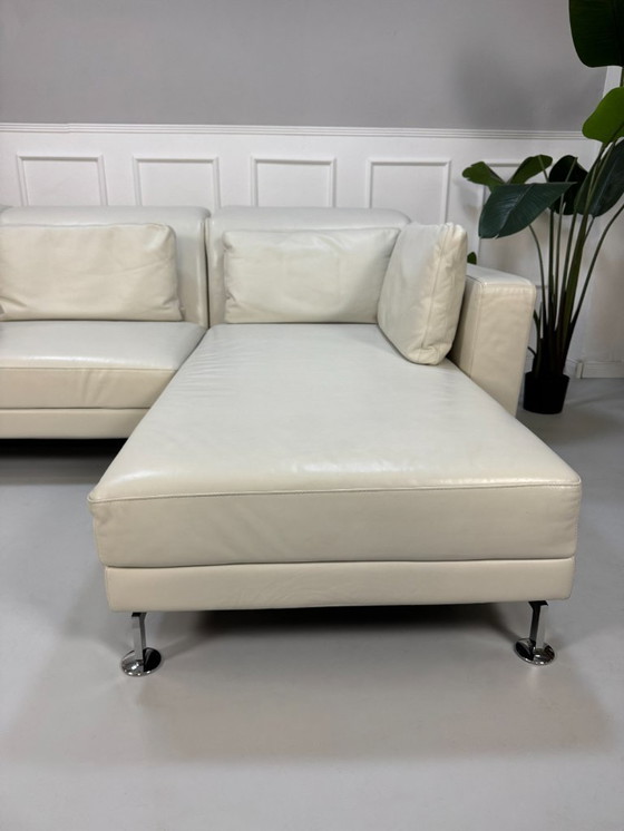 Image 1 of Brühl Moule hoekbank leren bank wit slaapfunctie