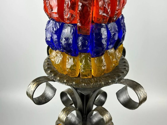 Image 1 of 60er 70er Jahre Brutalistische Stehlampe Eisen & Glas Stehleuchte Mid Century