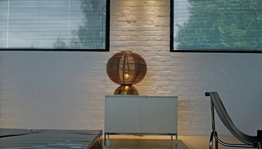 Lampe globe en bambou vintage, 1970