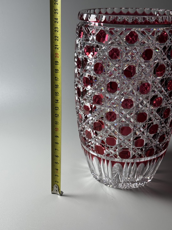 Image 1 of Rare Hand-Cut Overlay Crystal Vase in Ruby – Cristallerie de Lorraine, 1930s