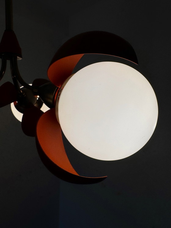 Image 1 of Araña de diseño italiano de los años 70 con flores naranjas