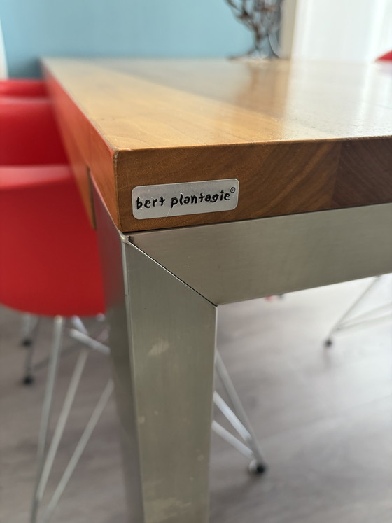 Image 1 of Dining table by Bert Plantagie, model Bridge nutcracker, with stainless steel base 180cm x 100cm, leg width 10cm x 4cm