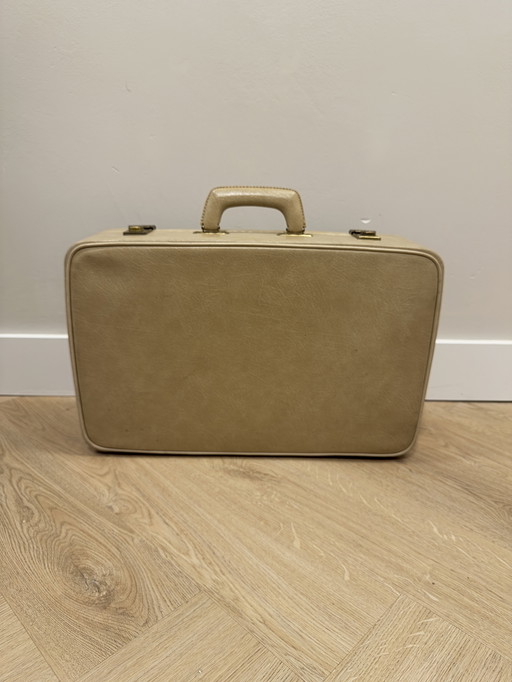Vintage travelcase beige with red upholstery
