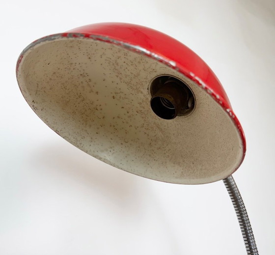 Large Red Industrial German Workshop Table Lamp From Helo Leuchten, 1950s – Chrome, Iron (photo 9 of 25)