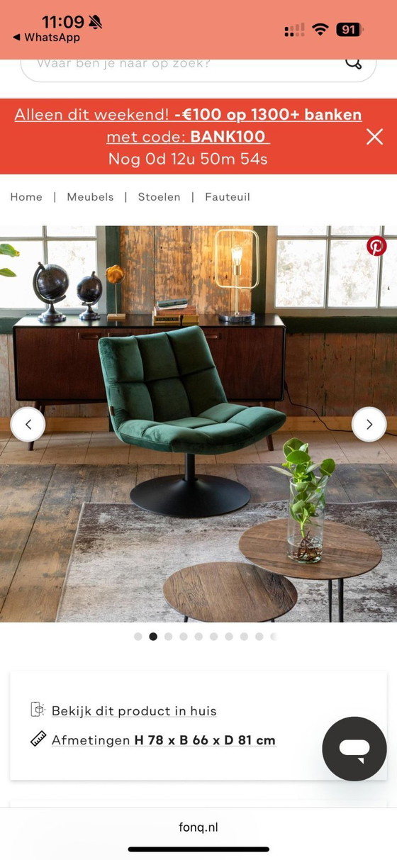 Image 1 of Hermoso sillón de diseño "DUTCHBONE" en color verde oscuro