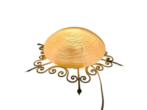 Image 1 of Vintage - 'Sunburst' - plafondlamp - smeedijzer - glas - Mid Century