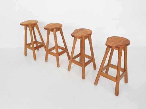 Tabourets de bar modernes scandinaves en bois de pin 1970