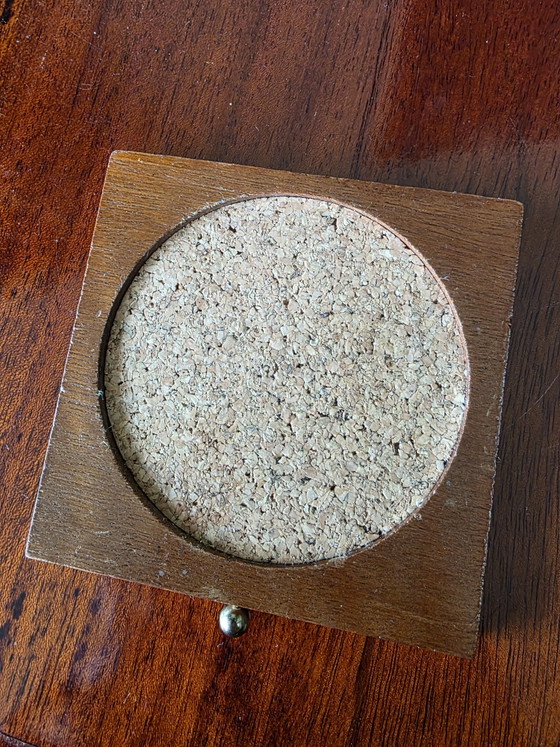 Image 1 of Set of 6 vintage wooden coasters with holder