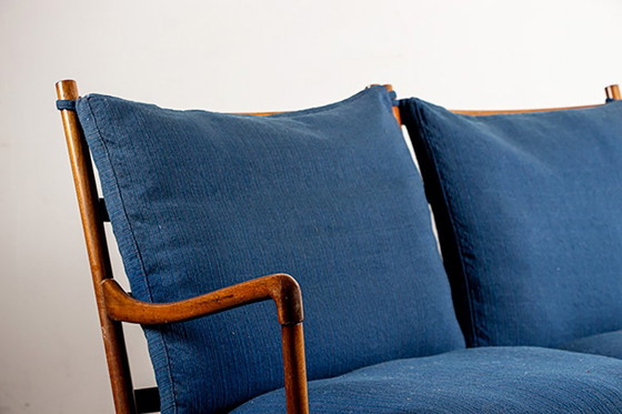 Image 1 of 2-seat Danish sofa in mahogany and cane, model PJ 149/2 OR "Colonial chair" by Ole Wanscher for Poul Jeppesen.