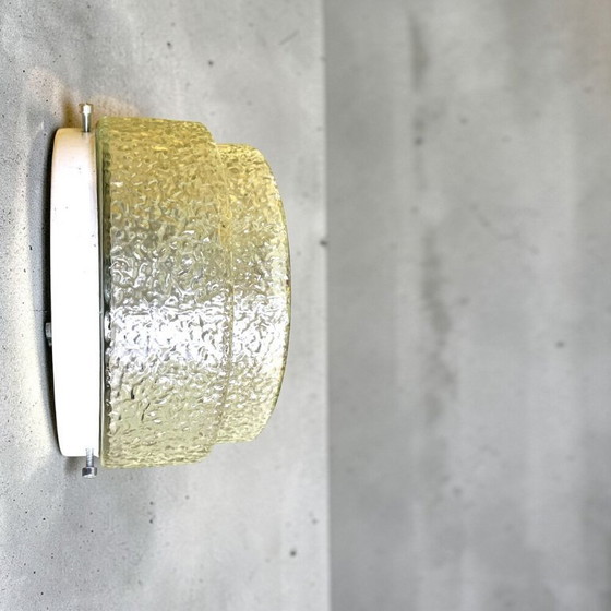 Image 1 of Portuguese round frosted glass flush mount ceiling or wall light