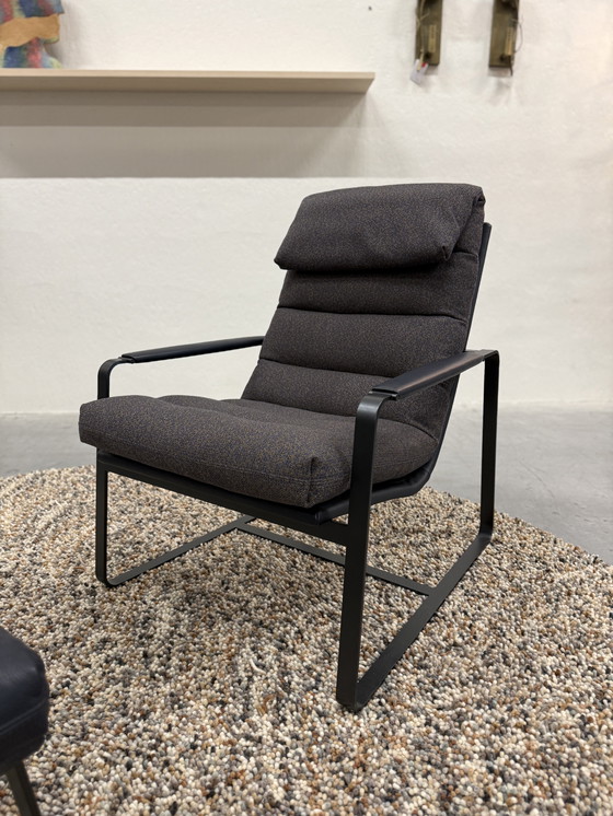 Image 1 of Leolux Indra Sessel mit Fußhocker Blauer Lederstoff