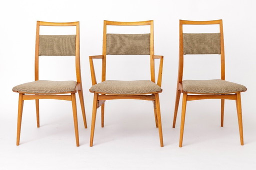 Ensemble de 3 chaises vintage en hêtre, 2 chaises et 1 fauteuil, années 1970, Allemagne