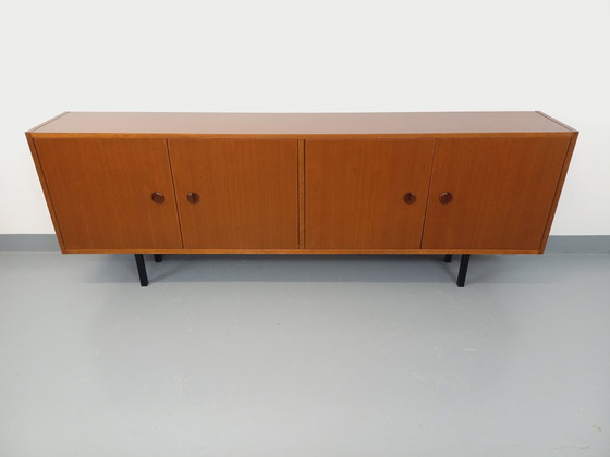 Image 1 of Enfilade meuble de rangement vintage style scandinave moderniste en teck et métal noir des années 60