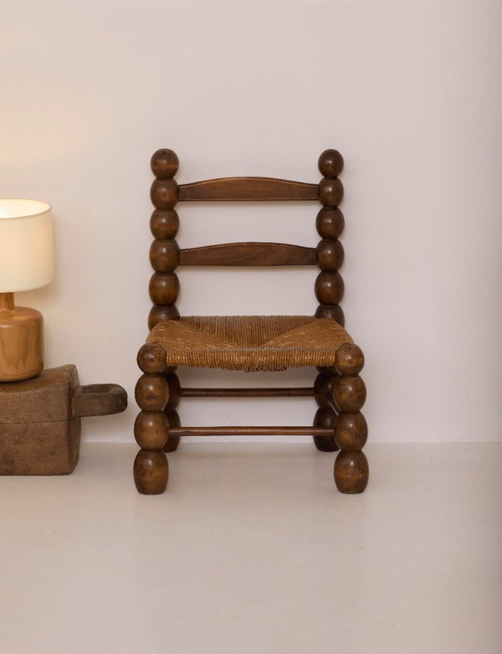 Image 1 of Low chair in solid wood (oak), vintage Dlg Dudouyt, circa 1960