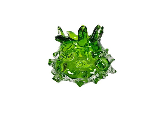 Image 1 of Jan Beranek – „Pickelvase“ – transparentes und grünes Glas – Tschechische Republik – 70er Jahre