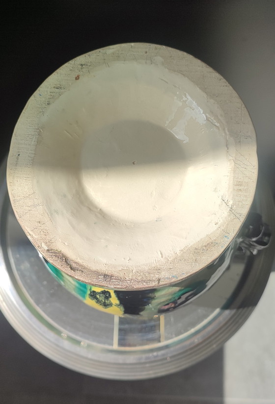 Image 1 of Keramikvase im Art-Deco-Stil mit geflammten Glasuren