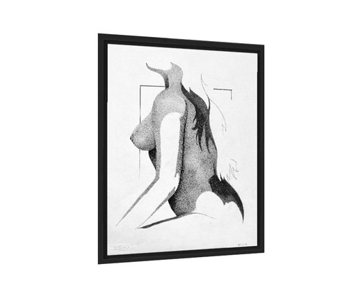 Inchiostro di china • Donna nuda • Eugène Eechaut • Arte fantastica • 1984