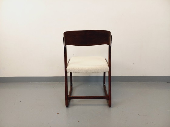 Image 1 of Sedia a slitta vintage in legno e tessuto bouclé del marchio Baumann degli anni '70