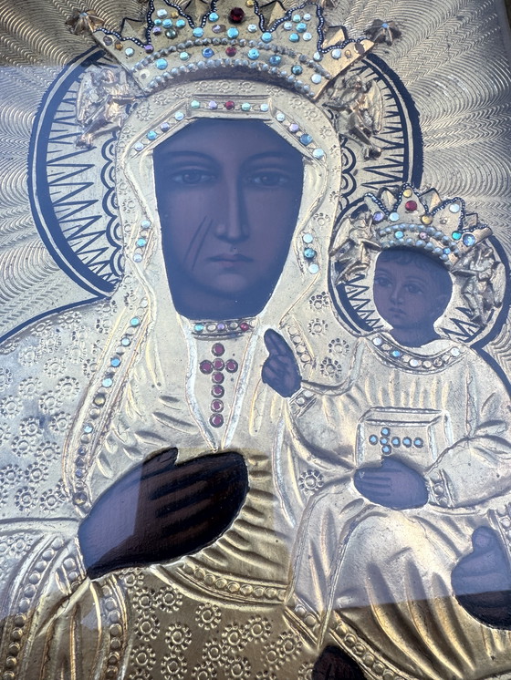 Image 1 of Icona dipinta e metallo sbalzato, Polonia, inizio XX secolo