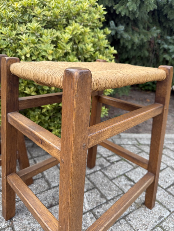 Image 1 of Houten barkrukken set riet vintage