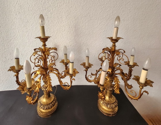 2 lampade da terra fiorentine antiche, dorate, forgiate e intagliate a mano, in stile Hollywood Regency, (photo 13 of 21)