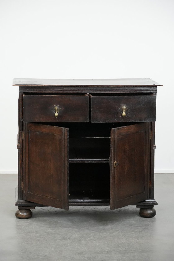 Image 1 of Rare English antique 2-door cabinet from the early 18th century with ball feet