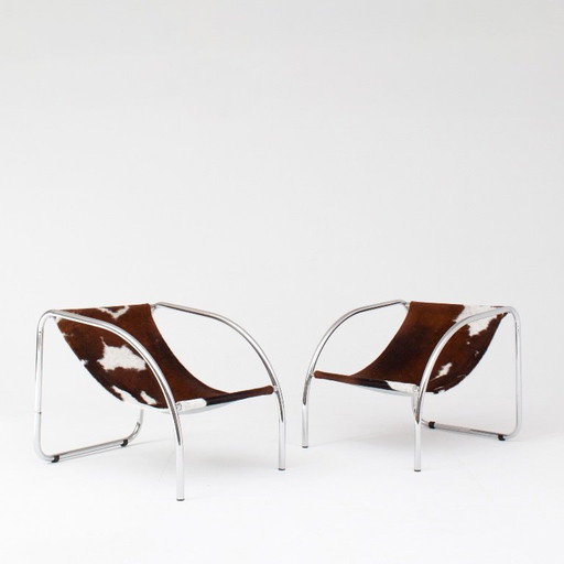 Pair of Cowhide Sling Chairs in Chrome Frame